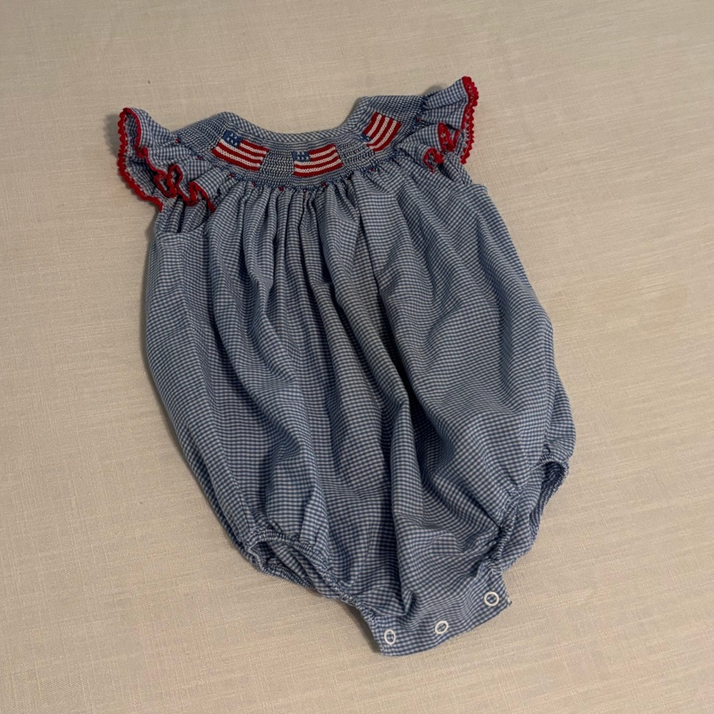 Smocked Blue and Red American Romper